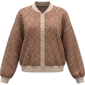 Leopard Print Button Up Cardigan Sweater Brown Tan Animal Print XL Bomber Style